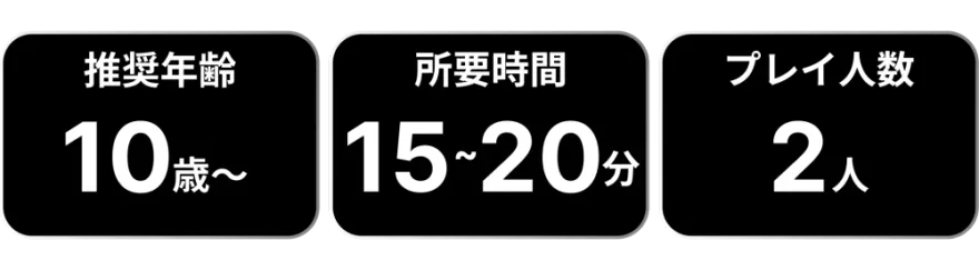 推奨年齢 10歳〜／所要時間 15〜20分／プレイ人数 2人