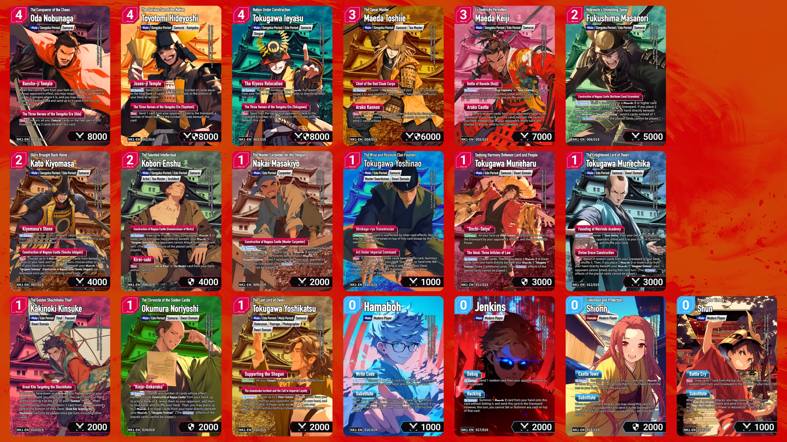 Card lineup of the English edition, including the 4 new Rank 0 cards